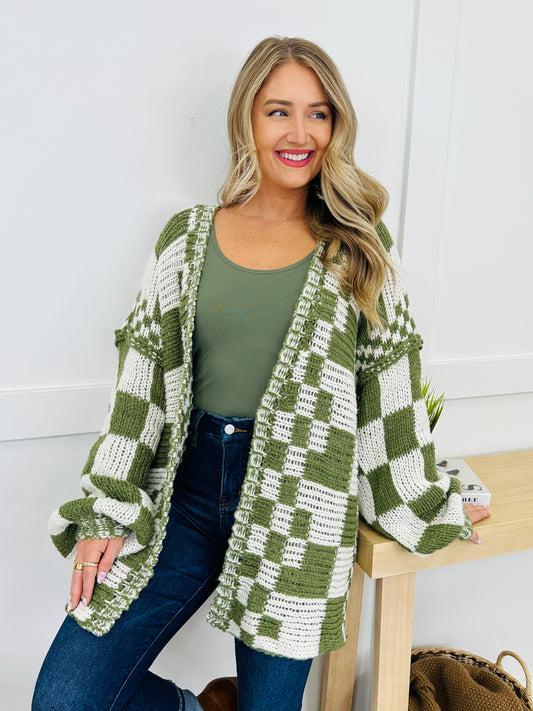 The Final Checkpoint Cardigan in Olive Combo