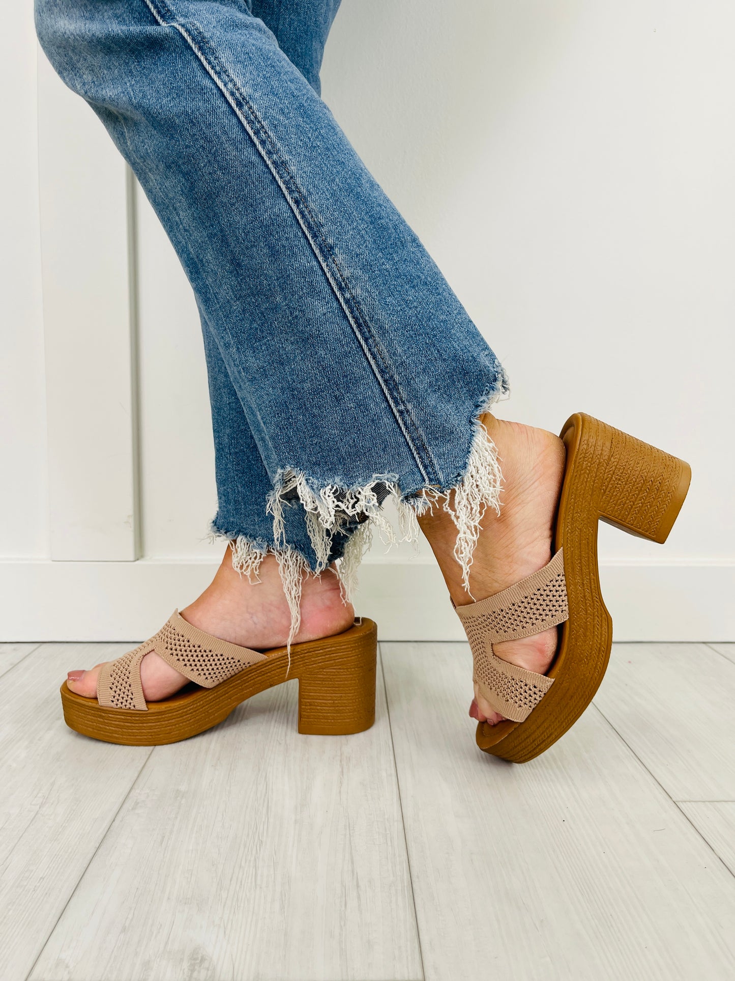 The Cross Over Heeled Mules In Taupe
