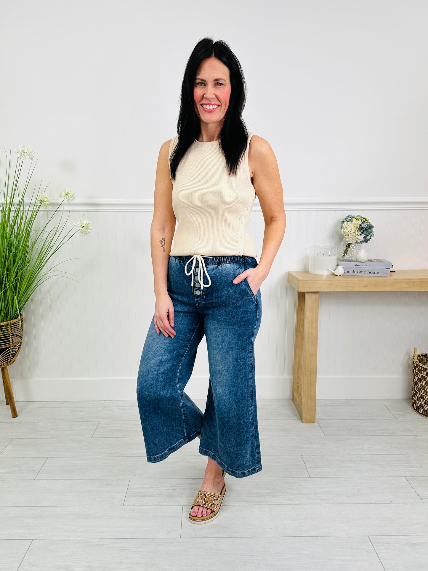 Stretch Your Limits Tummy Control Cropped Wide Leg Jeans