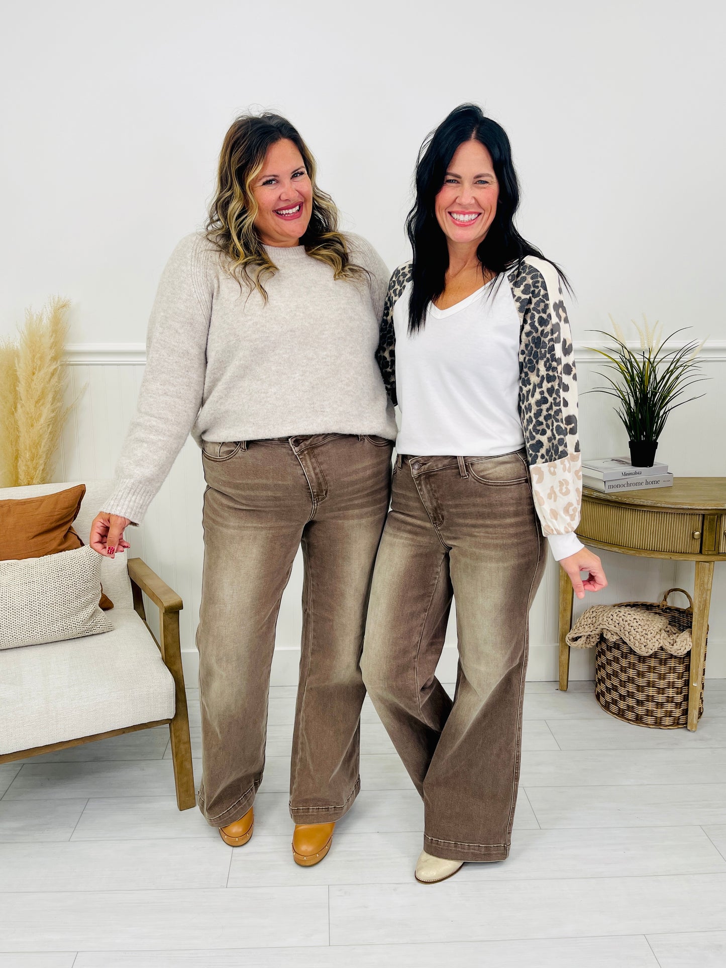 Judy Blue Cocoa Crush Retro Wide Leg Criss-Cross Jeans