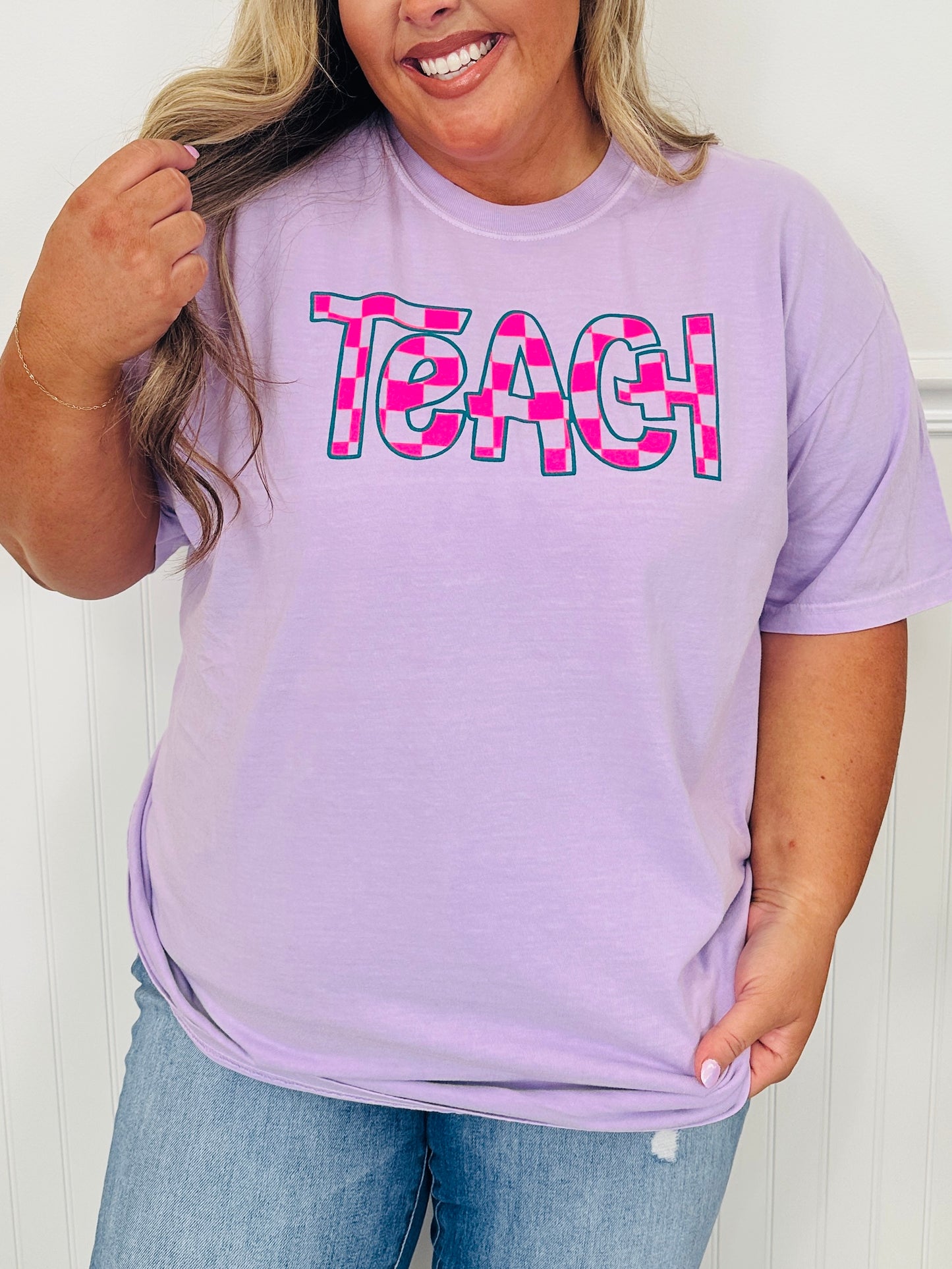 Teach Checkered Graphic Tee - Multiple Colors!
