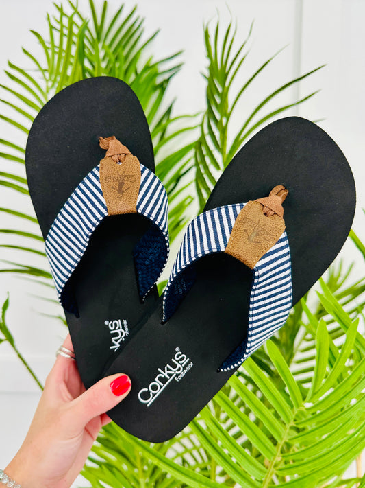 Sea The Stripes Flip Flops in Navy