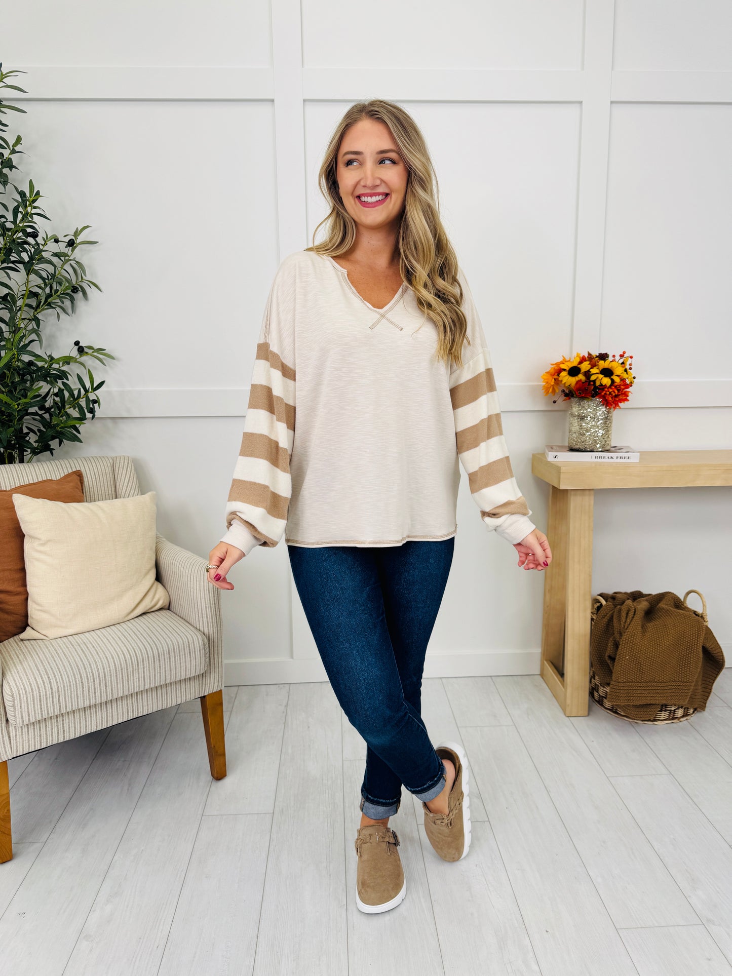 Crossed Signals Top in Taupe