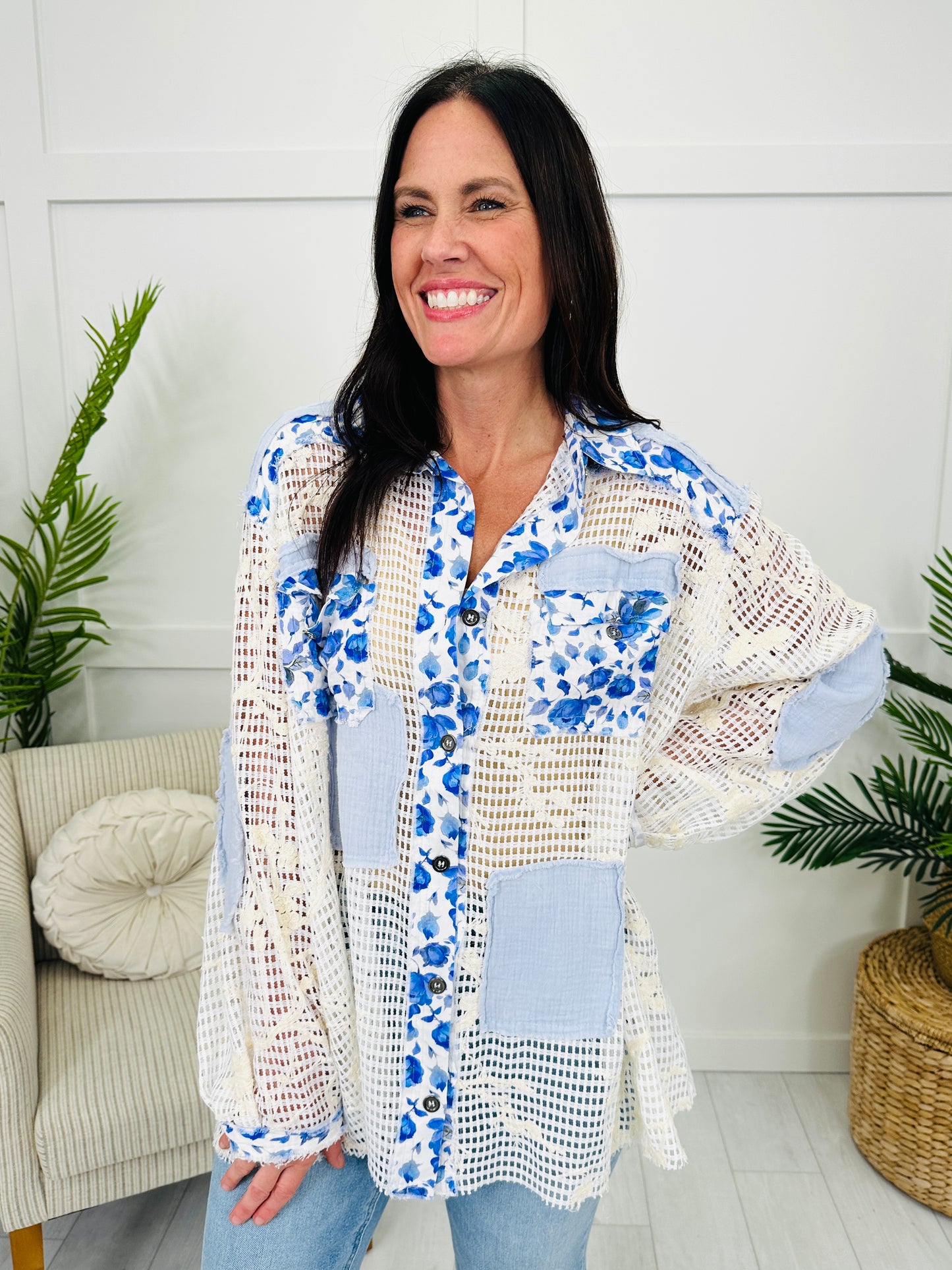 The Sweetest Stitch Shacket in Powder Blue