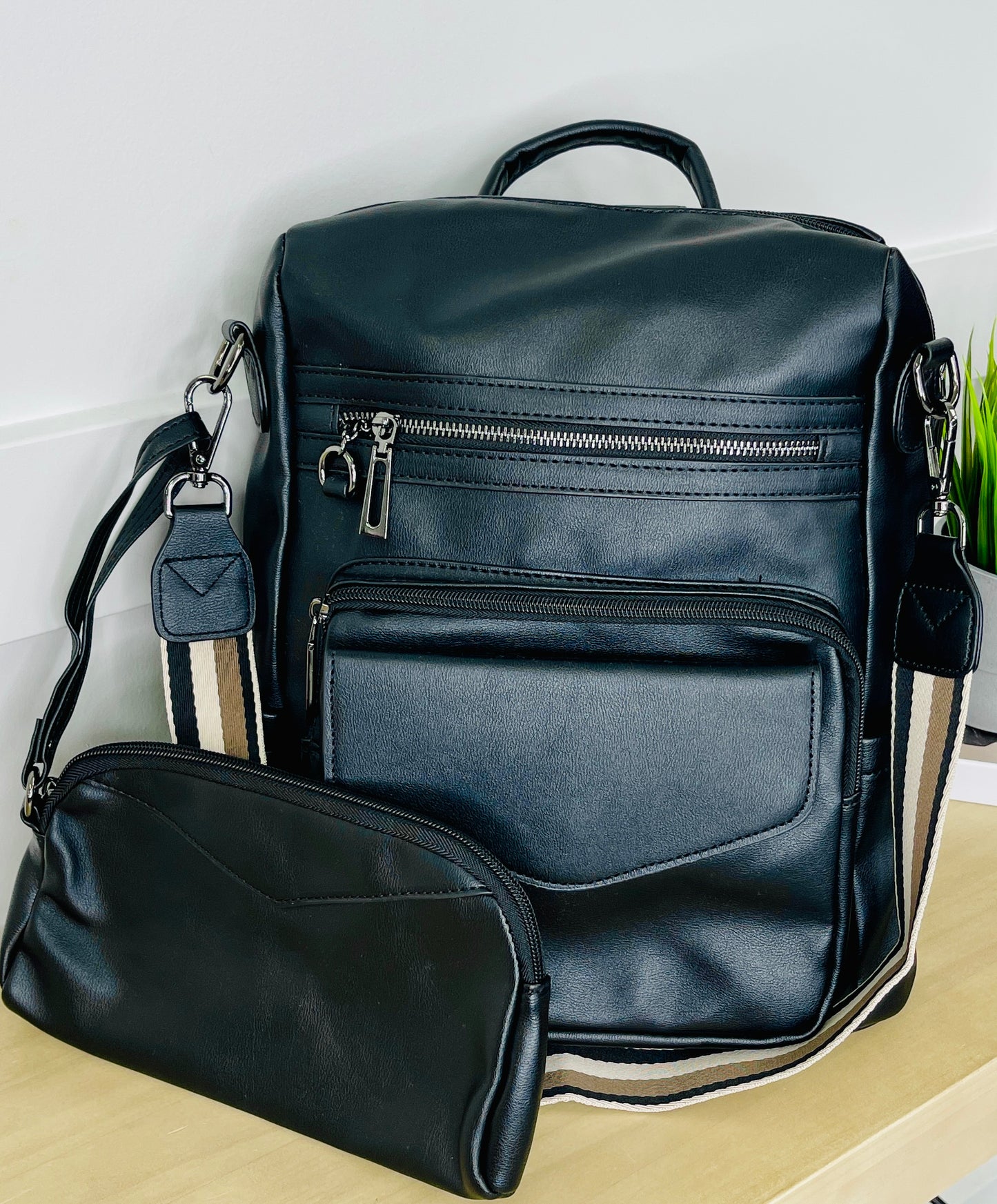 Black Backpack Purse Set