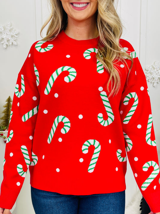 Peppermint Parade Sweater in Red