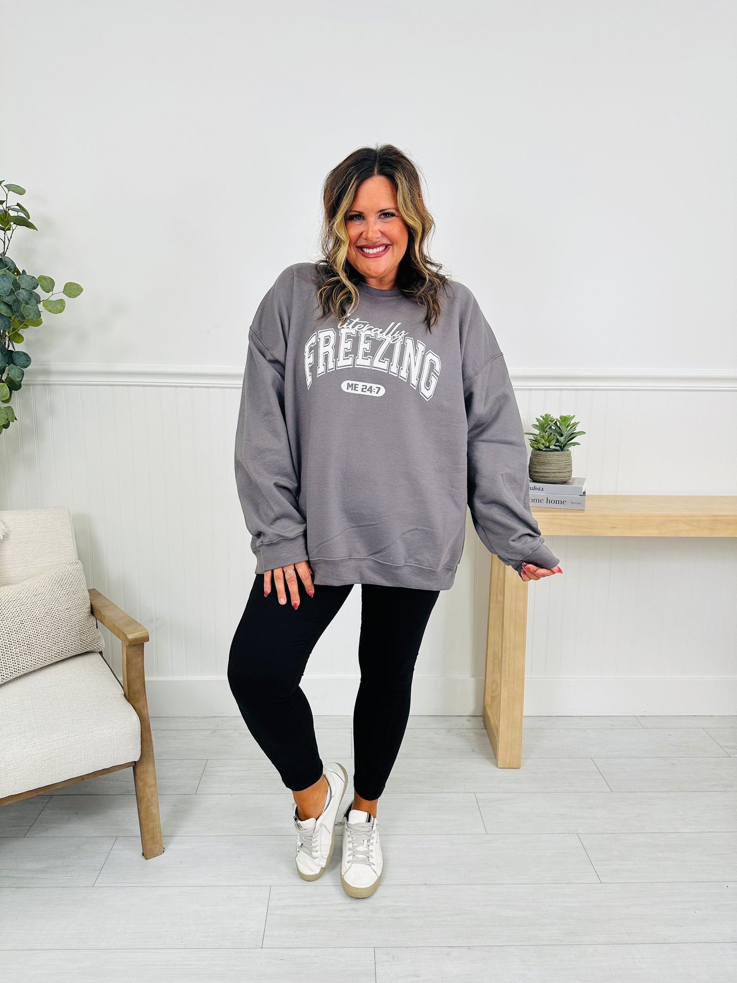 Literally Freezing Graphic Crewneck Sweatshirt In Charcoal