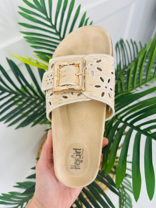 Blossom Buckle Sandals in Natural