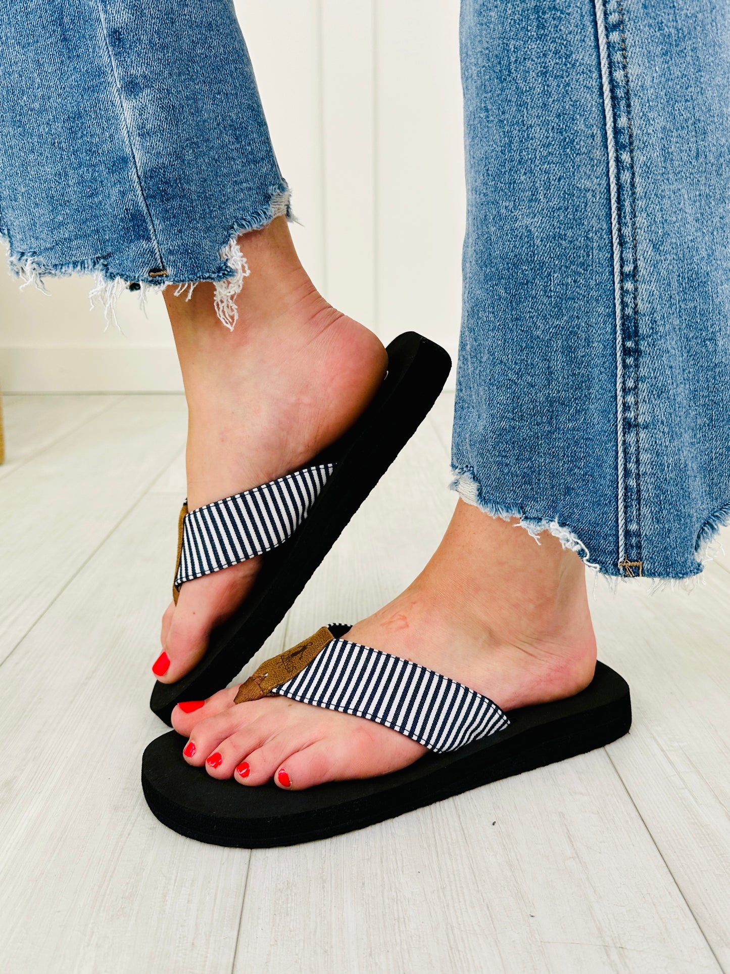 Sea The Stripes Flip Flops in Navy