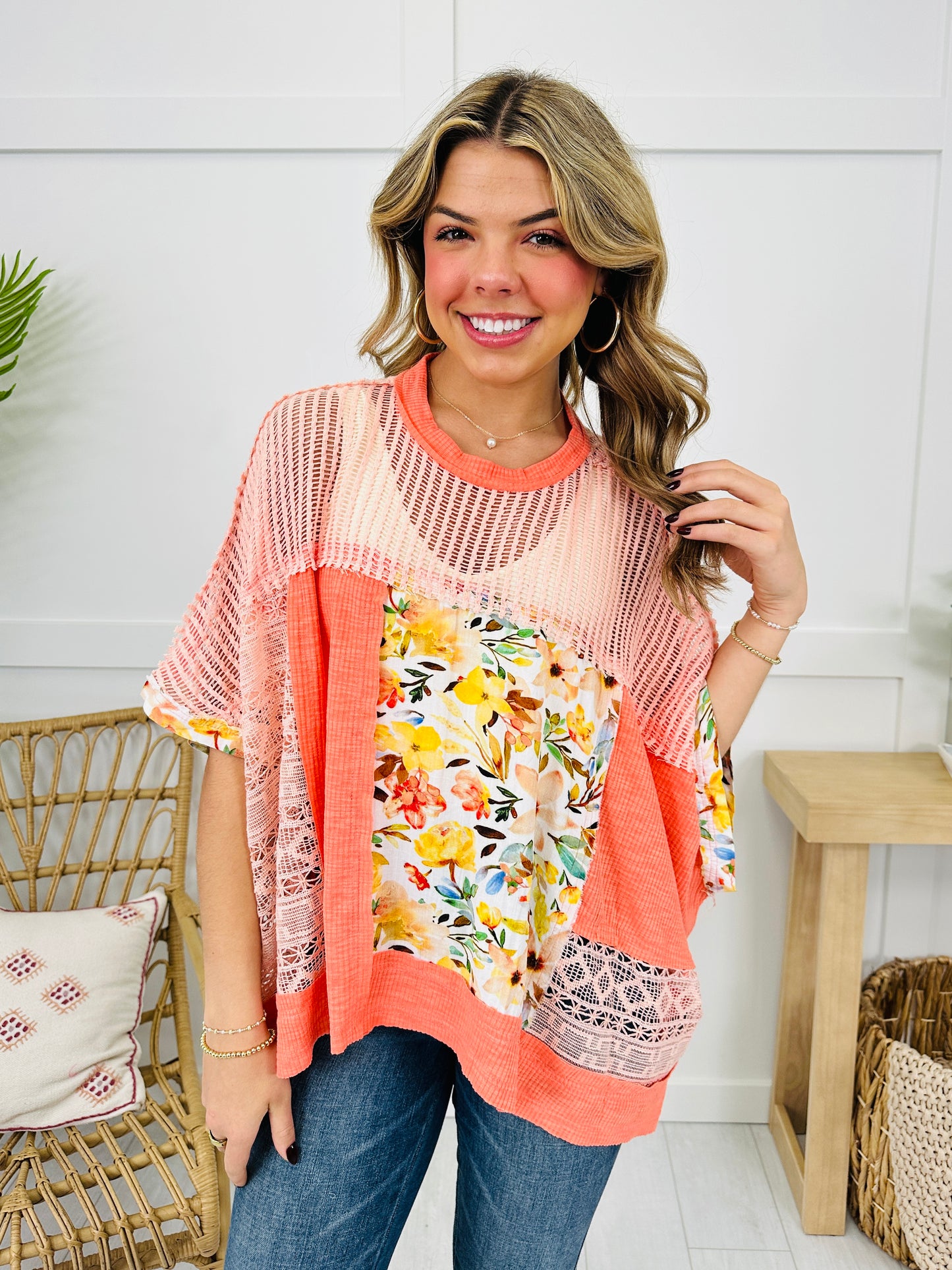 Watercolor Whimsy Top In Neon Peach