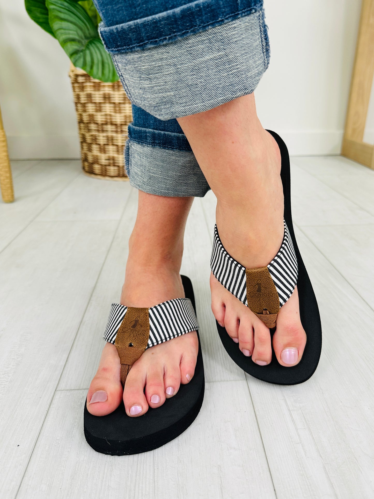 Sea The Stripes Flip Flops in Black