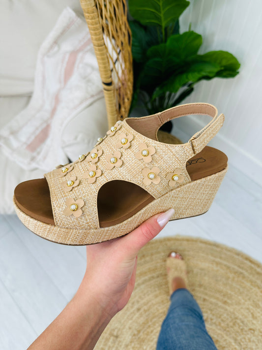 Twist Of Elegance Wedges In Raffia Flower