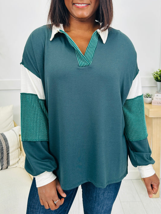 Signature Contrast Pullover in Hunter Green