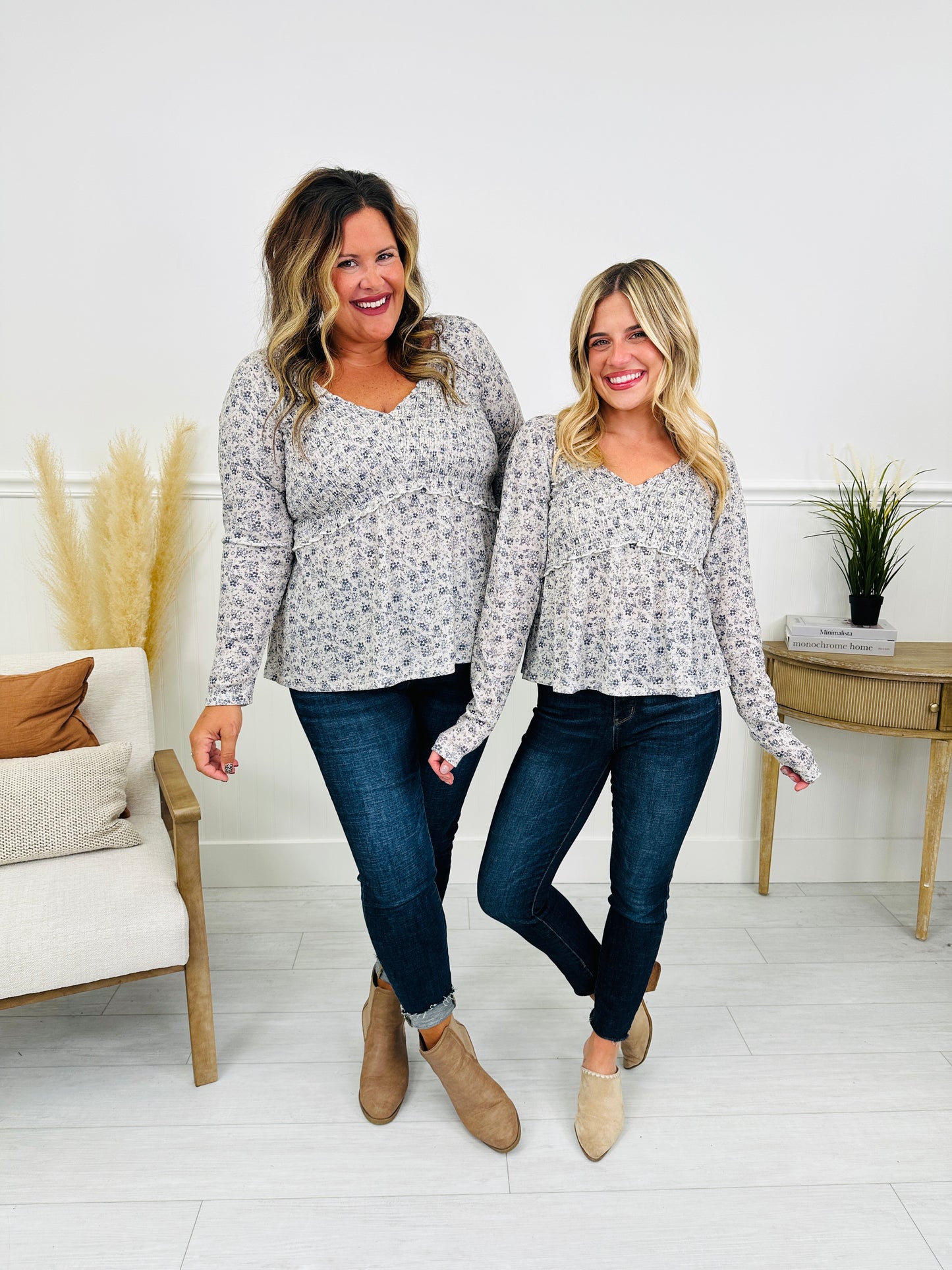 Perfectly Precious Top In Grey Floral Print
