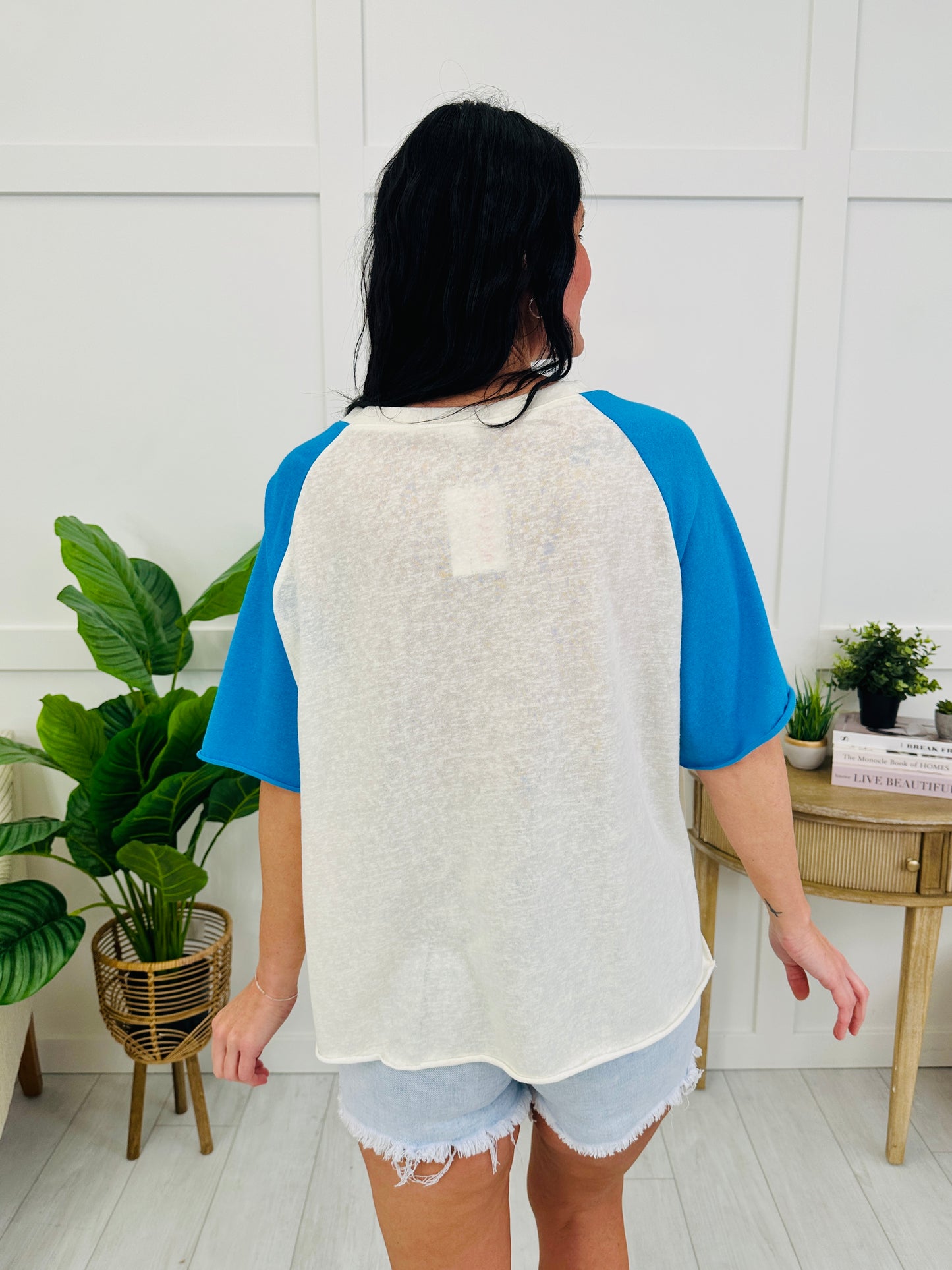 Play It Back Top In Cream Blue