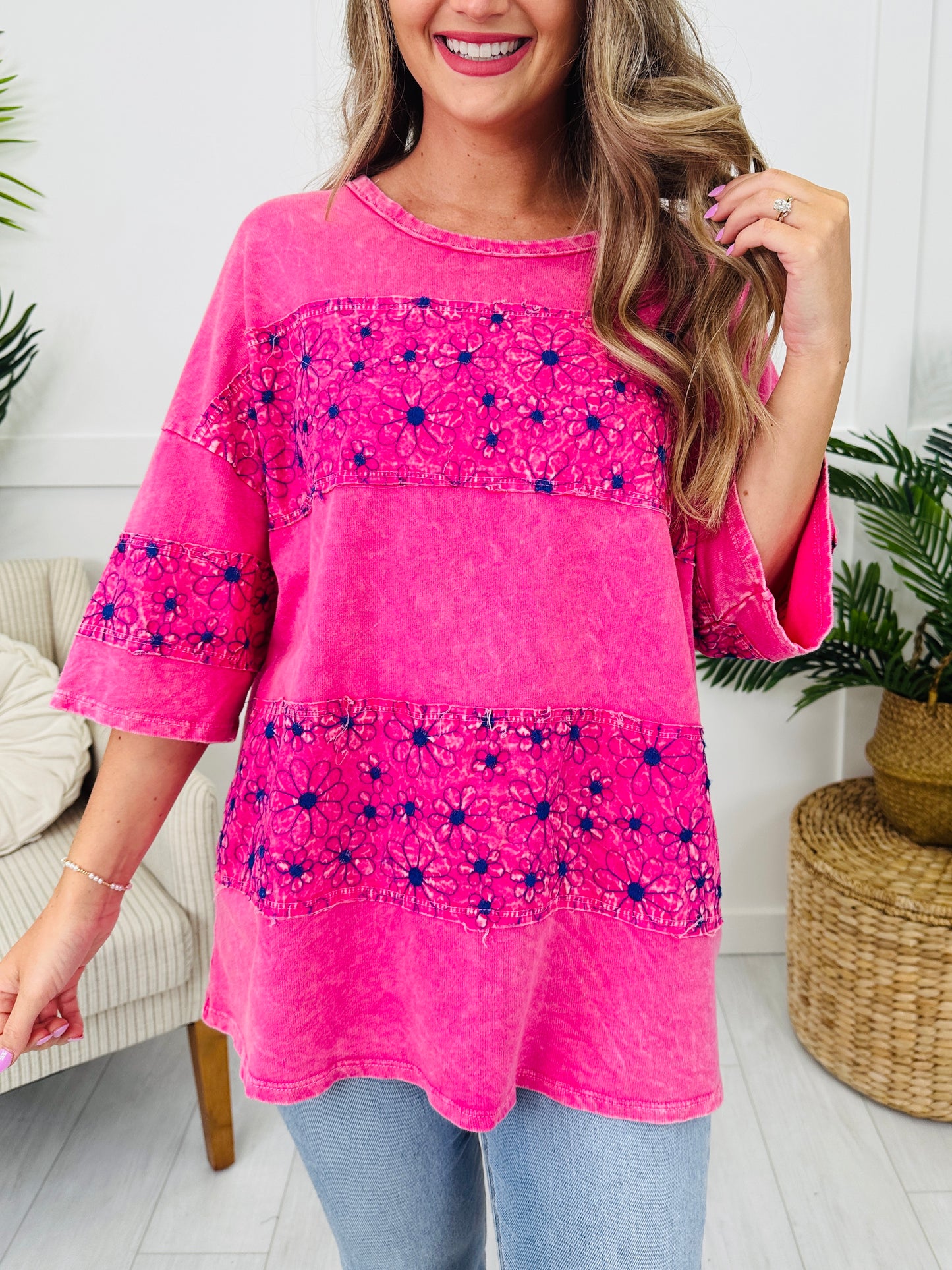 Petal Theory Top in Hot Pink