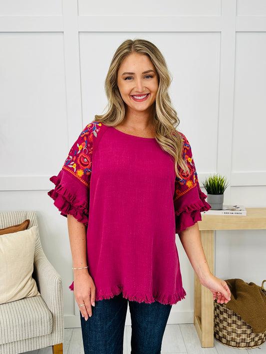 Frills Before Sunrise Top in Berry