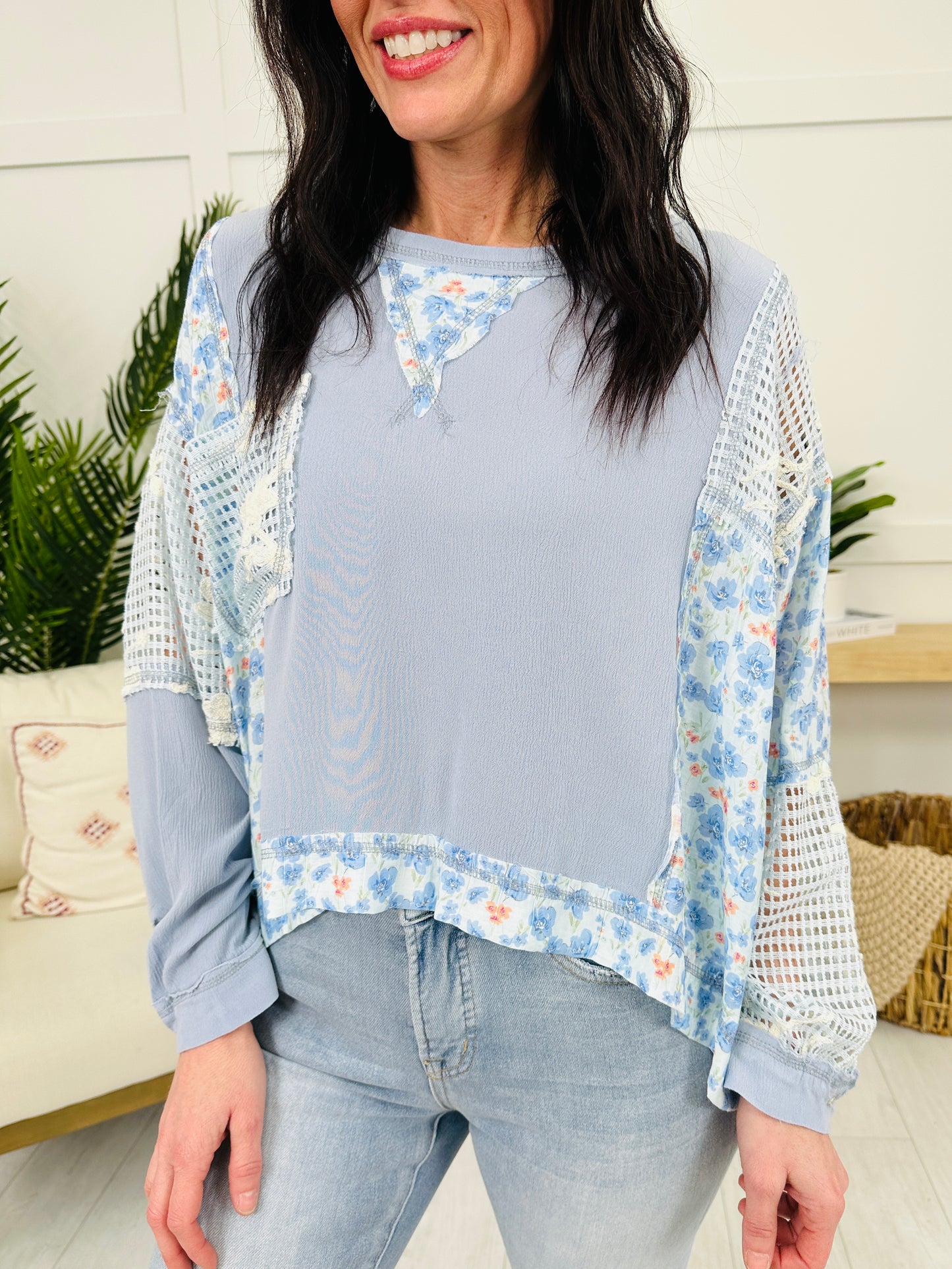 Cloud Nine Patchwork Top In Sky Blue