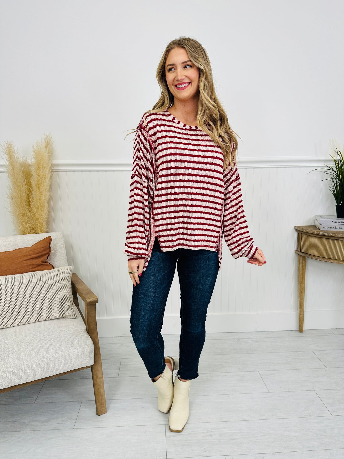 Striped Intuition Sweater in Burgundy