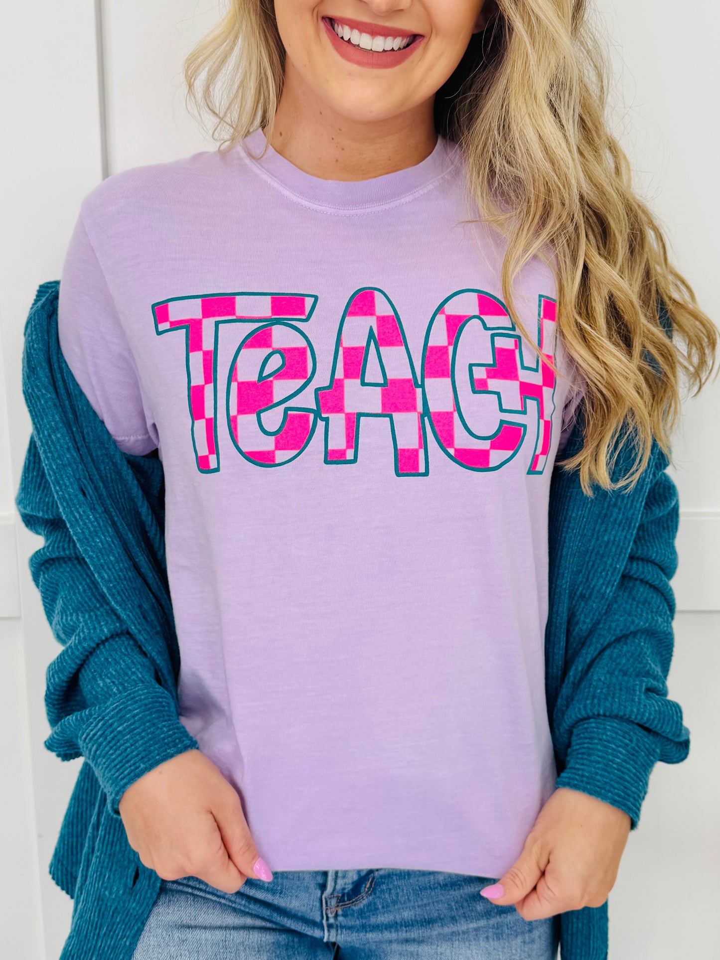 Teach Checkered Graphic Tee - Multiple Colors!