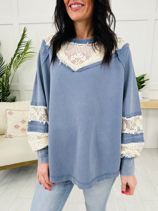 Lace In The Clouds Top In Washed Slate
