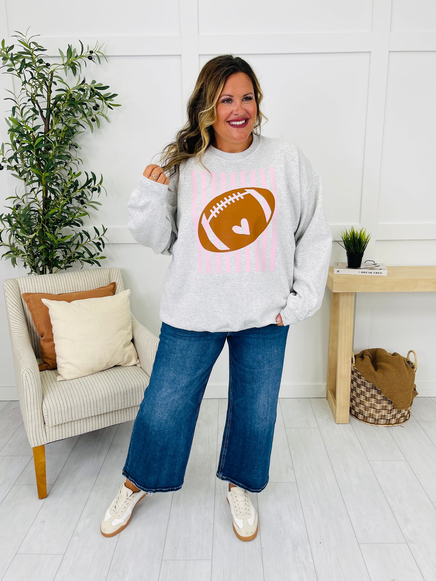 Football Stripes Graphic Crewneck Sweatshirt