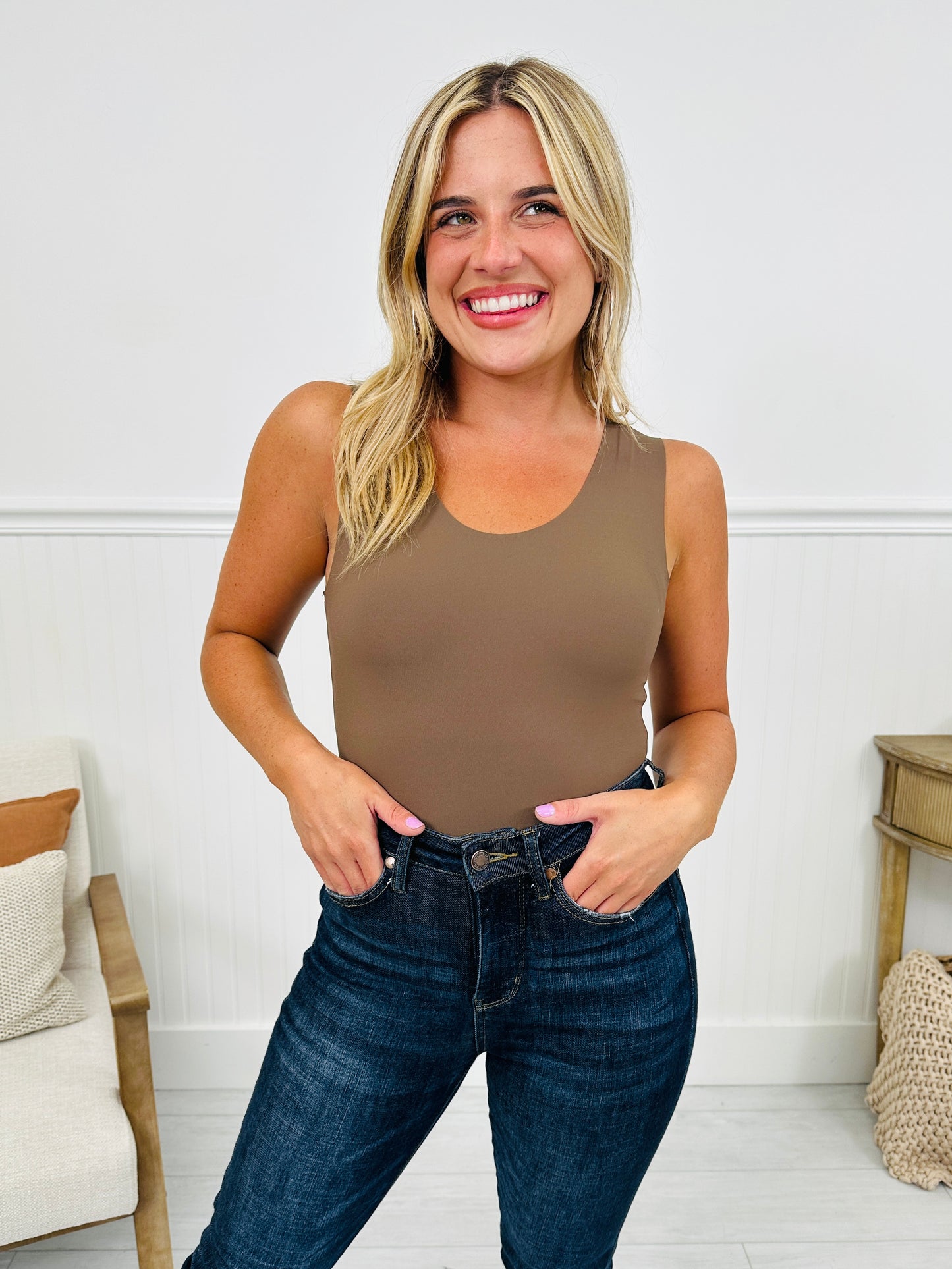 MOCO Signature Sleeveless Bodysuit in Mocha- Multiple Lengths!