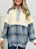 Plaid Replies Only Pullover in Cream Blue