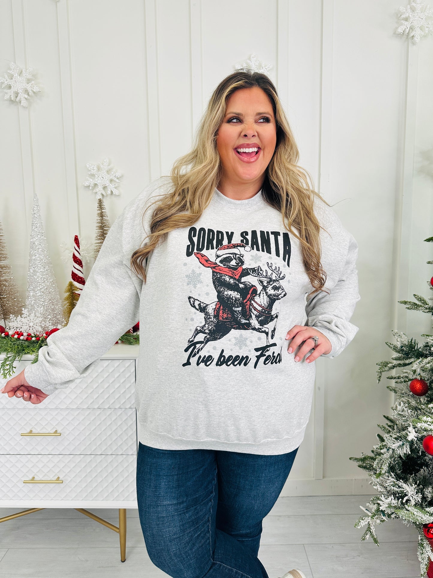 Sorry Santa, I've Been Feral Graphic Crewneck Sweatshirt
