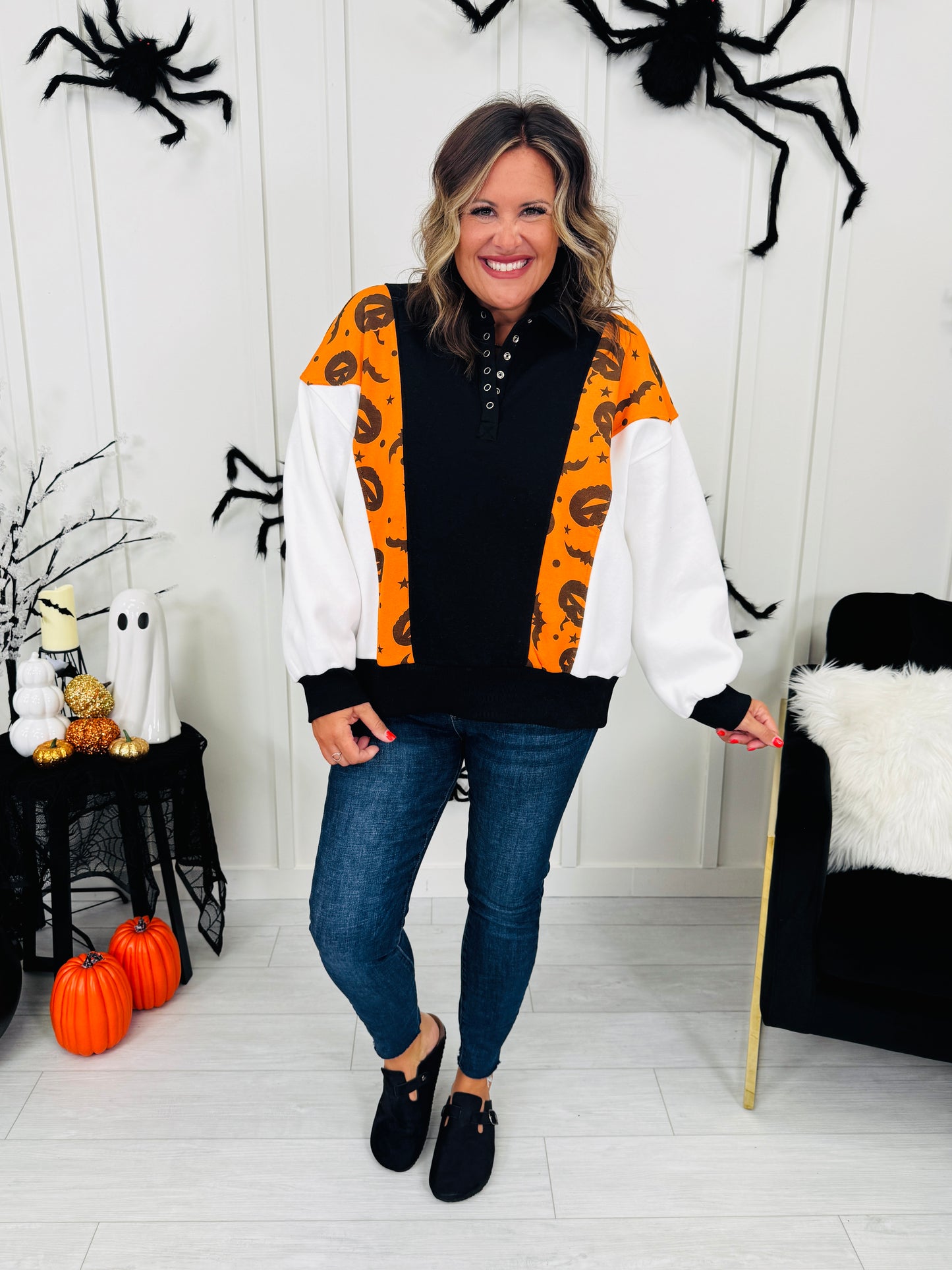 Halloween Happenings Pullover In Pumpkin Print