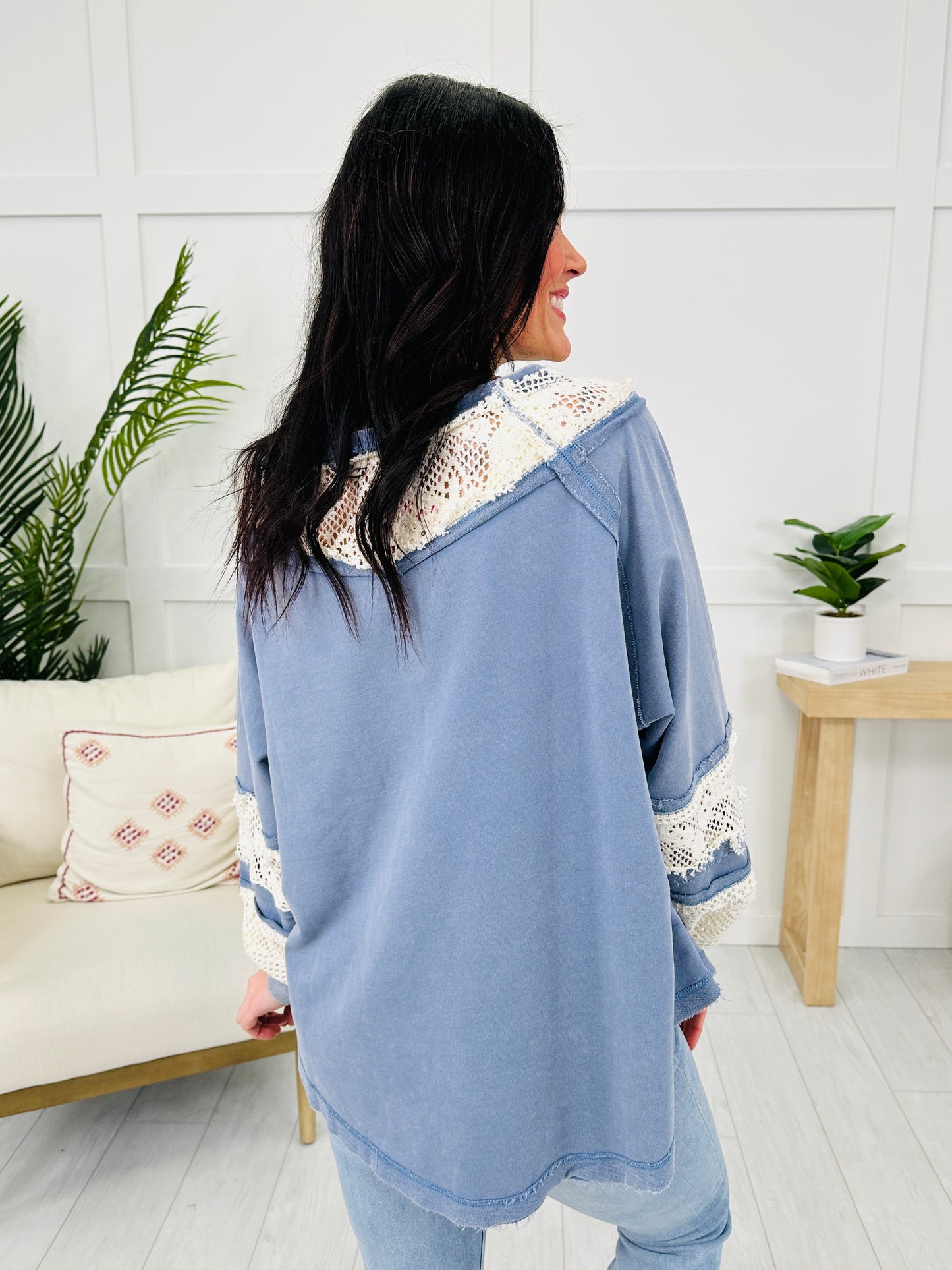 Lace In The Clouds Top In Washed Slate