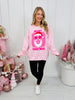 Merry Christmas Checkered Bubblegum Graphic Crewneck Sweatshirt