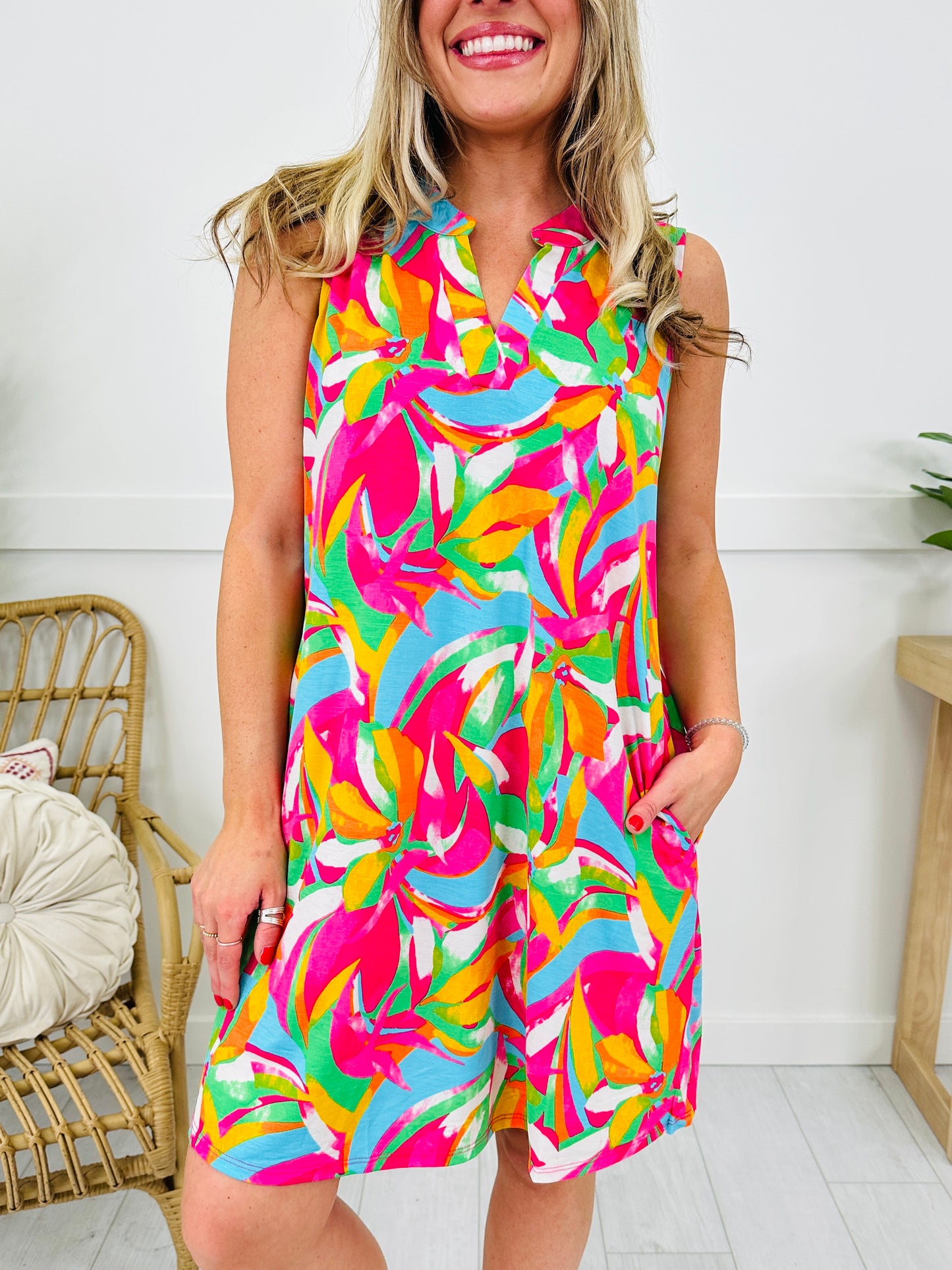 Palms And Plans Dress in Capers Island Print
