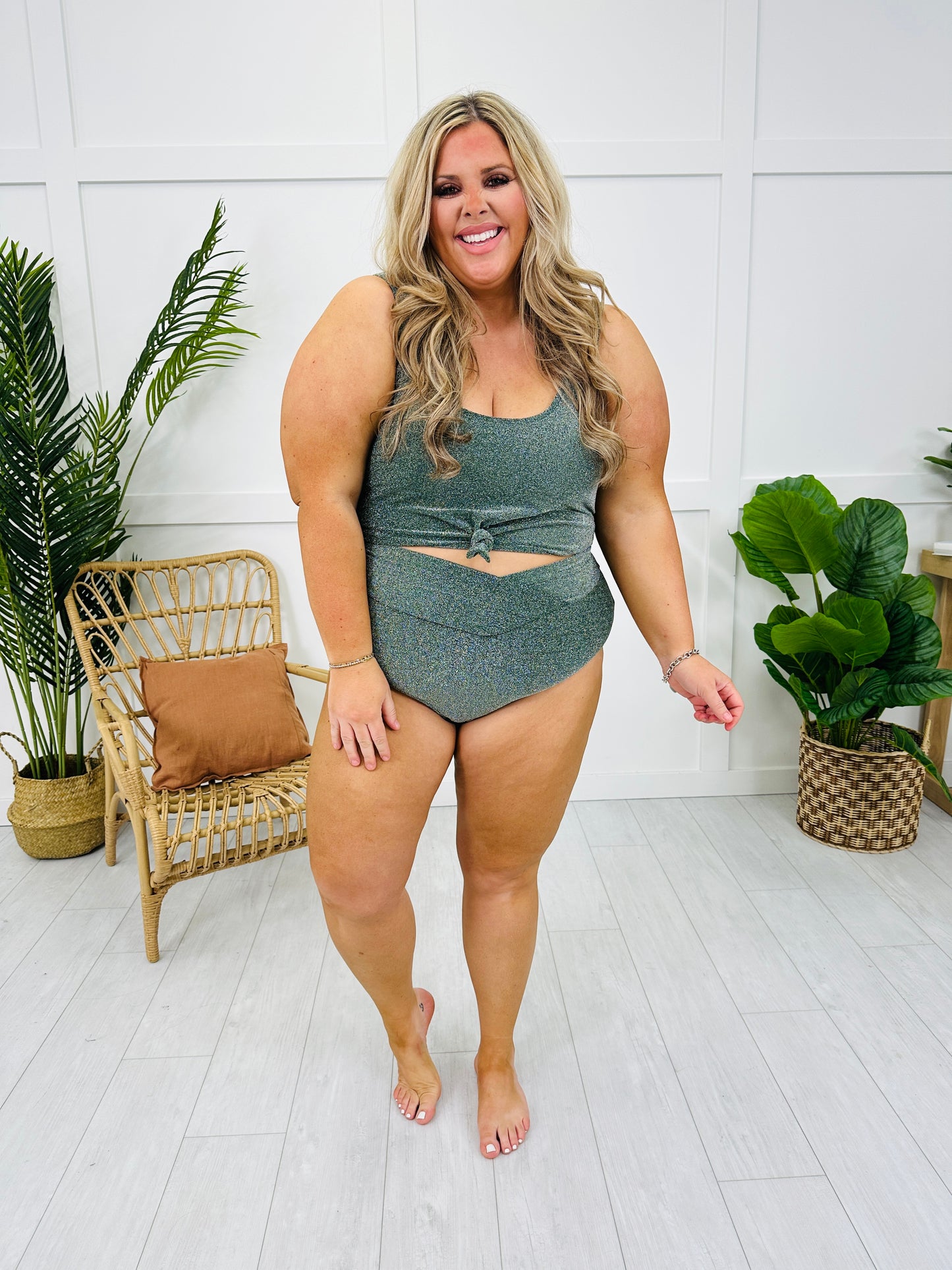 The Mari Swim Top in Emerald Shimmer