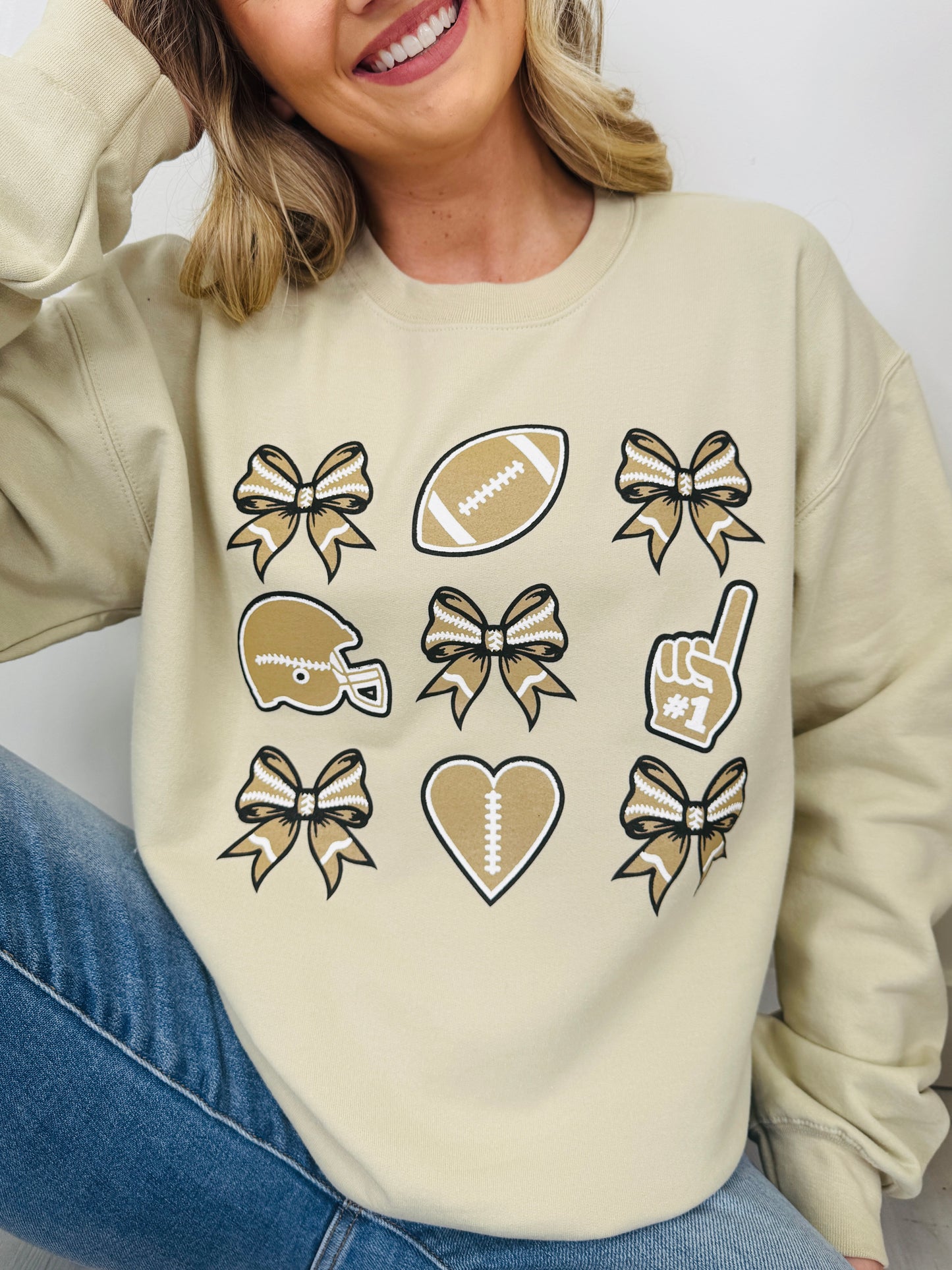 Football And Bows Graphic Crewneck Sweatshirt
