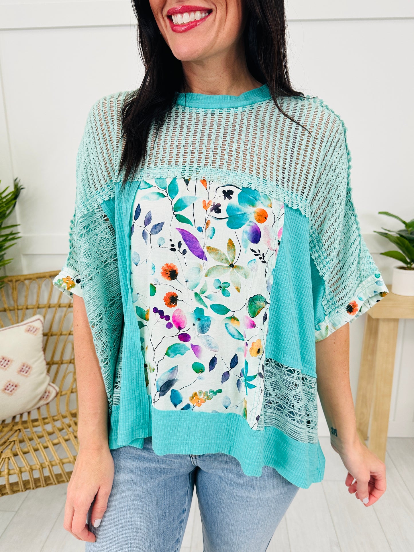 Watercolor Whimsy Top In Peacock Blue