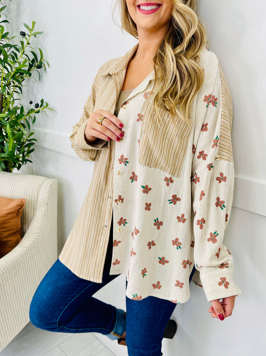 Two Sided Story Top In Taupe