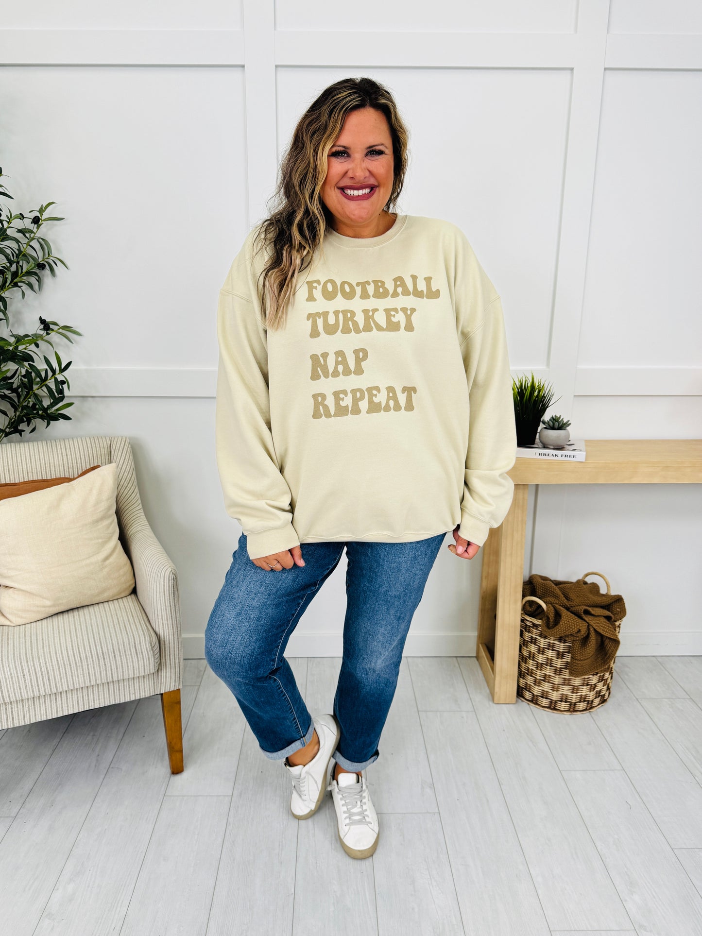 Football Turkey Nap Repeat Graphic Crewneck Sweatshirt