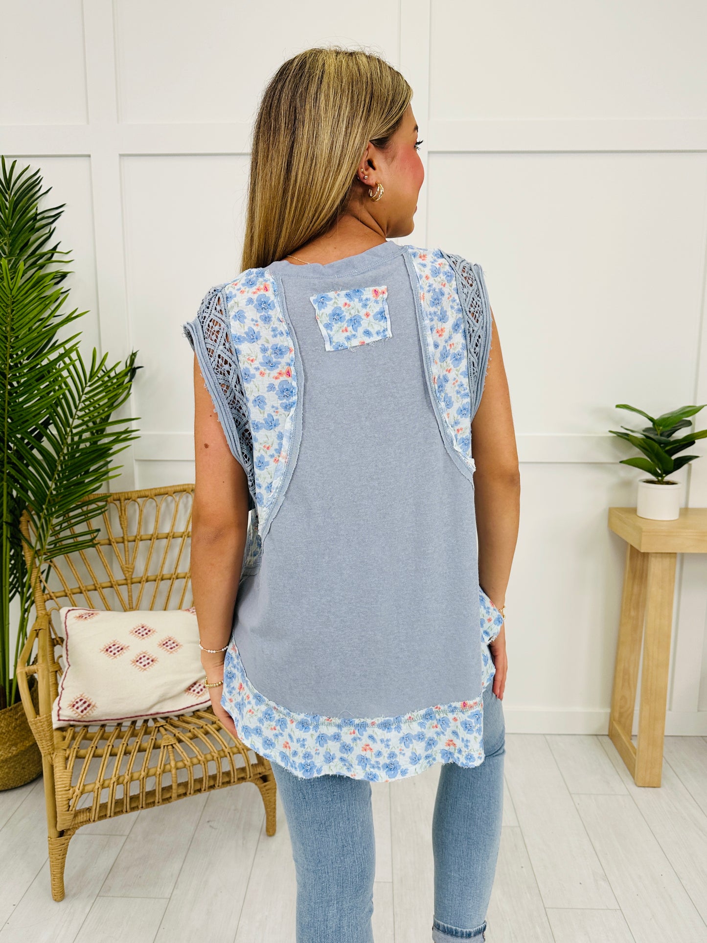Floral Ember Top In Blue Grey