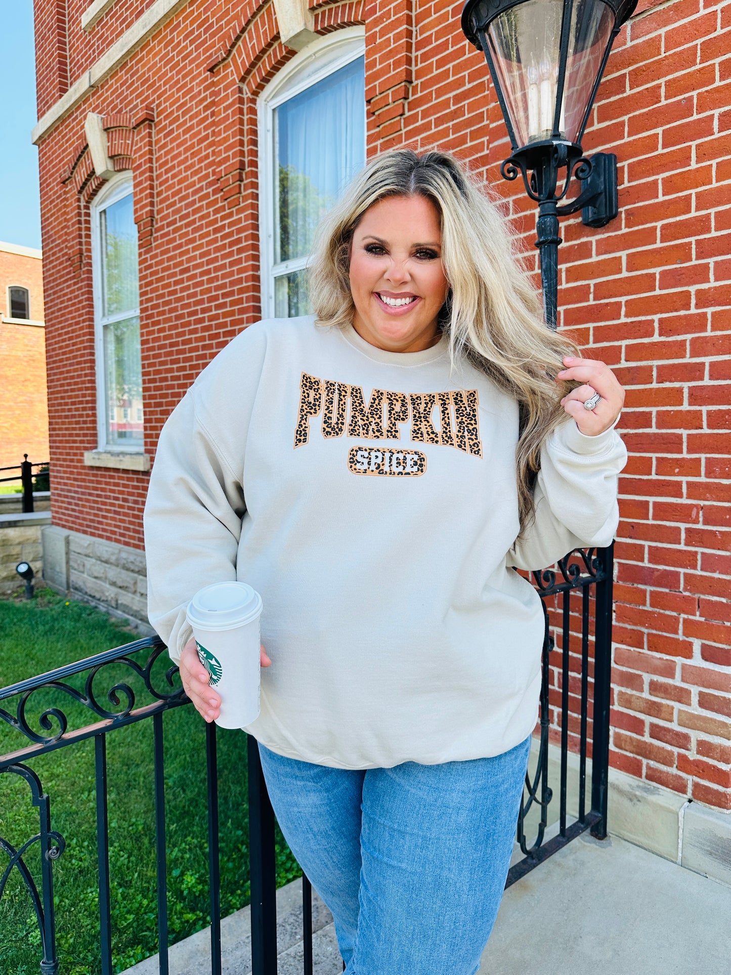 Pumpkin Spice Leopard Print Crewneck Sweatshirt