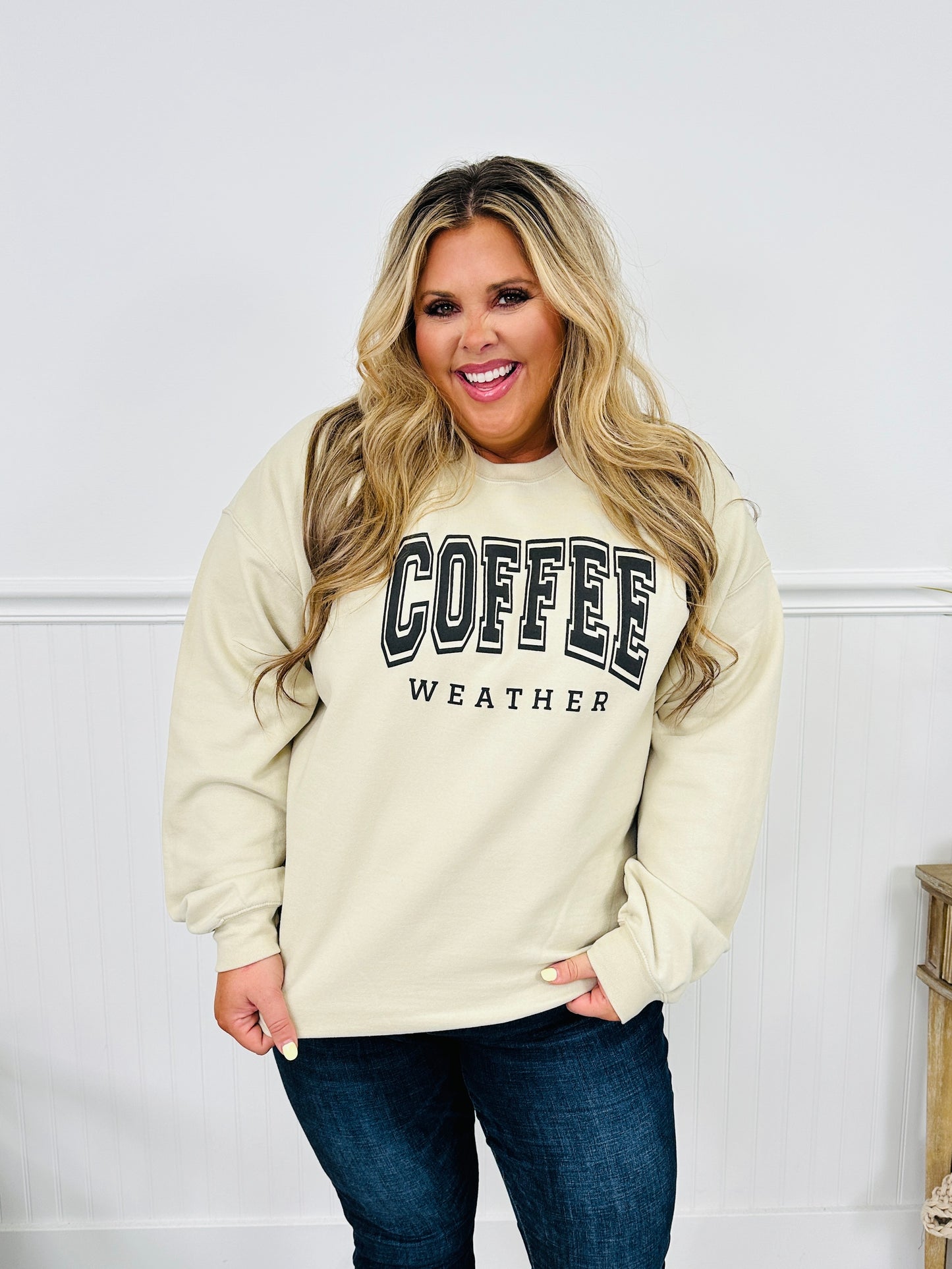 Coffee Weather Crewneck Sweatshirt in Taupe
