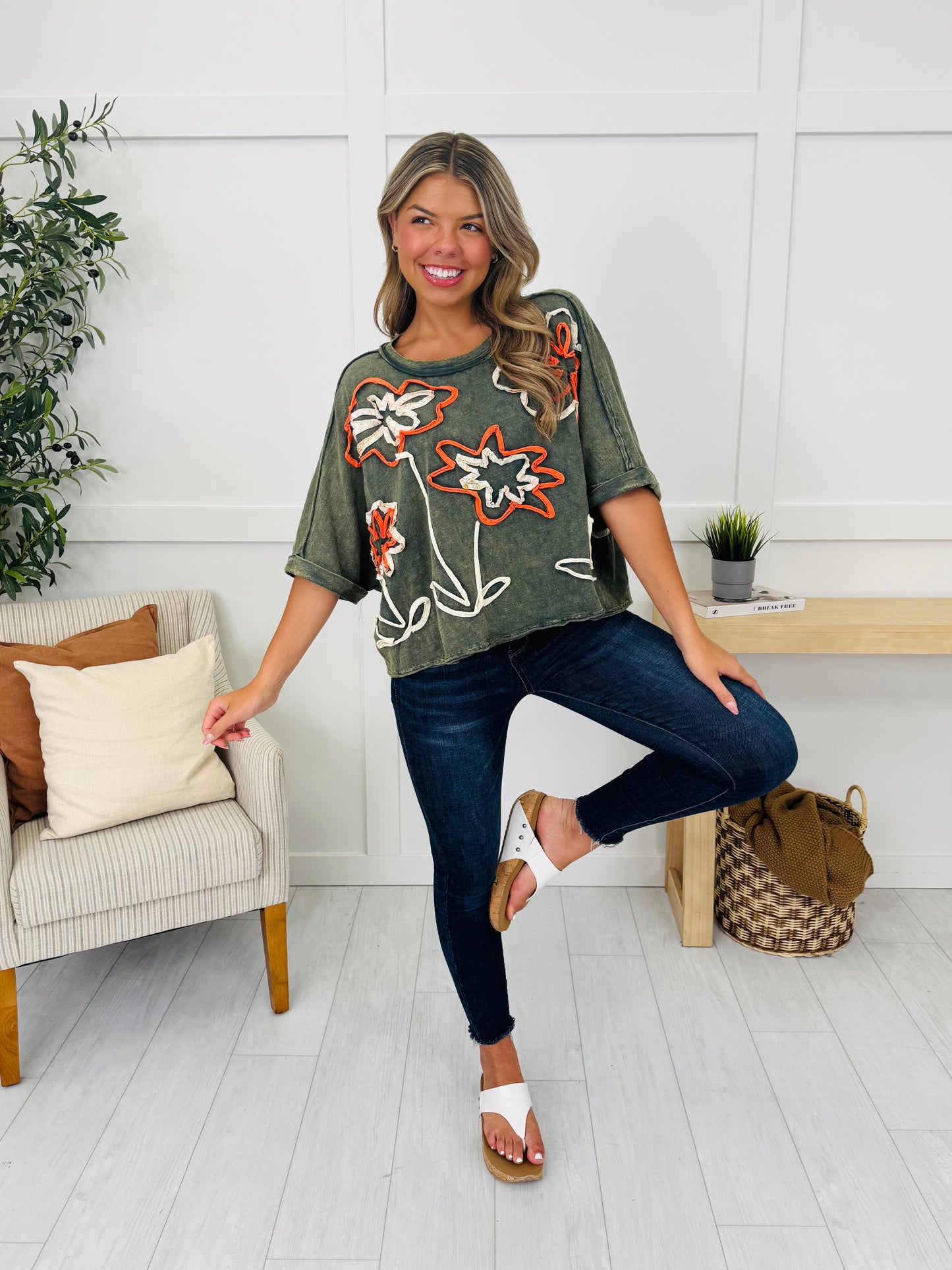 Painted Petals Top In Green