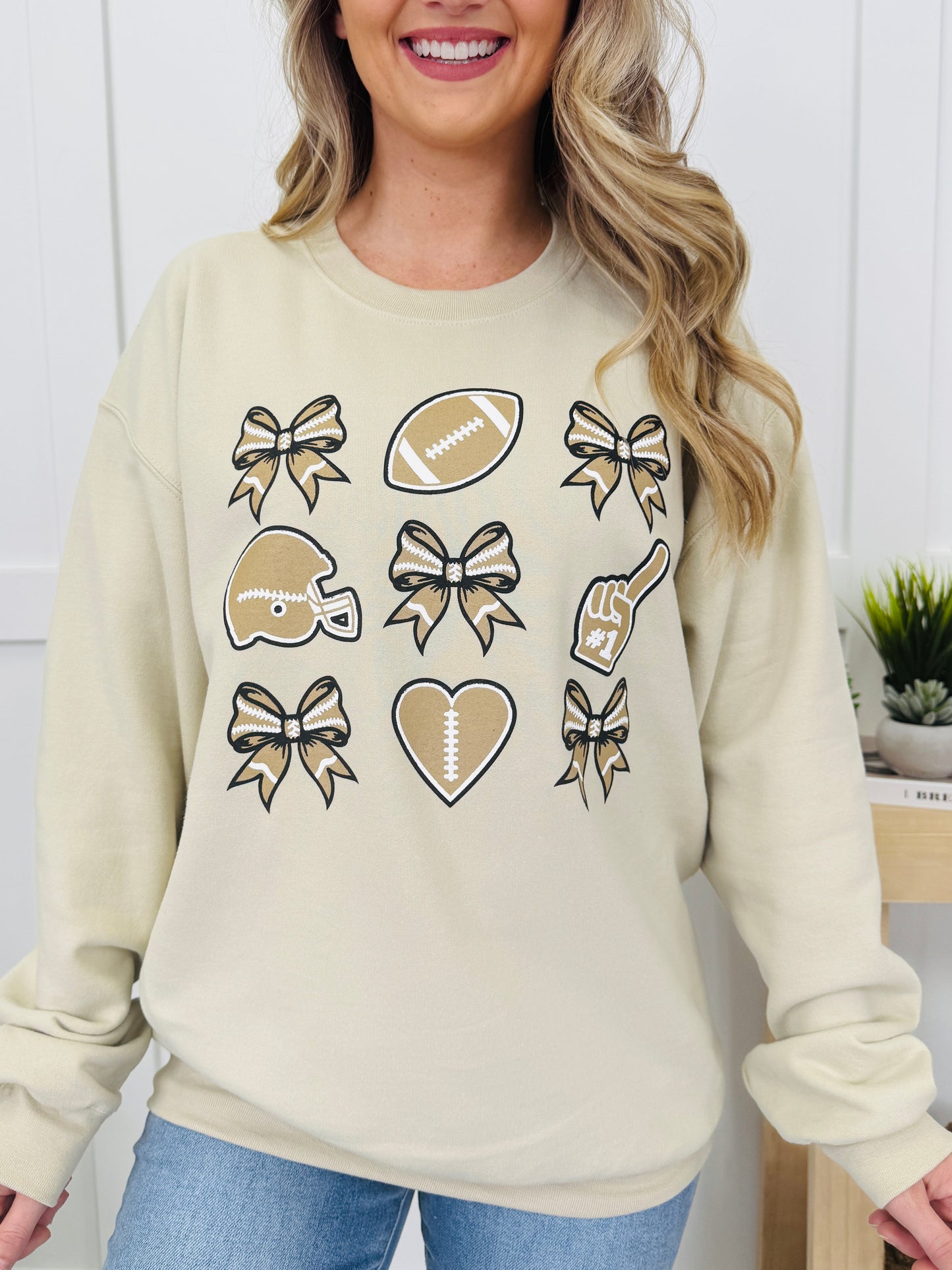 Football And Bows Graphic Crewneck Sweatshirt
