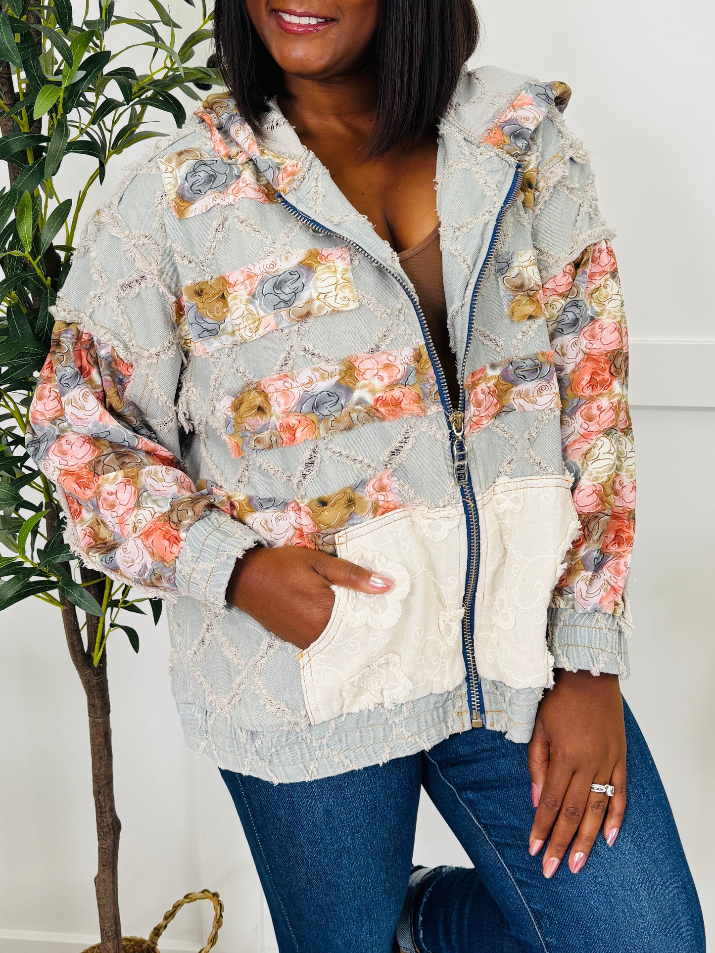 Sweet Petal Pullover in Denim Floral Multi