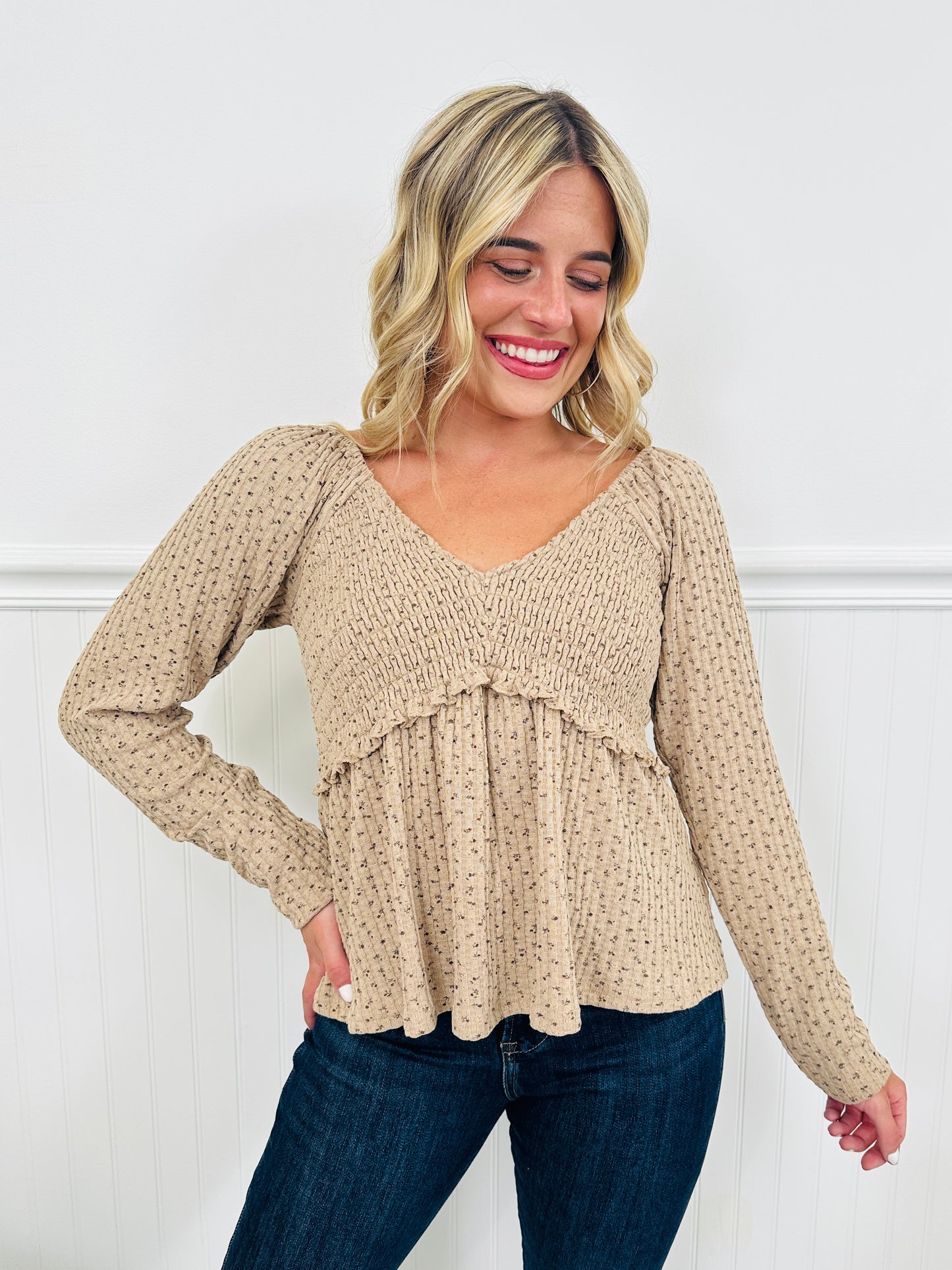 Perfectly Precious Top in Taupe Floral Print