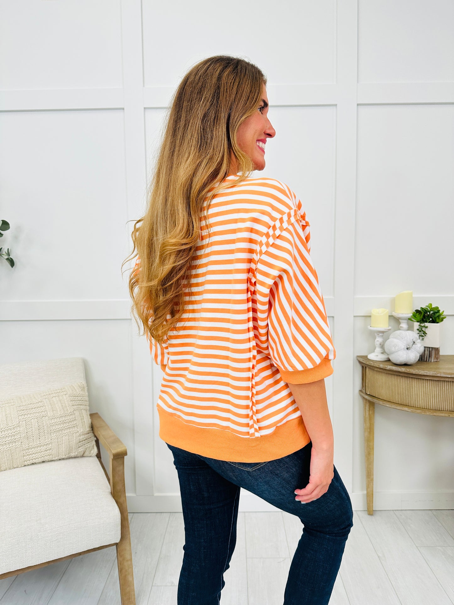 Better In Stripes Top In Orange Multi