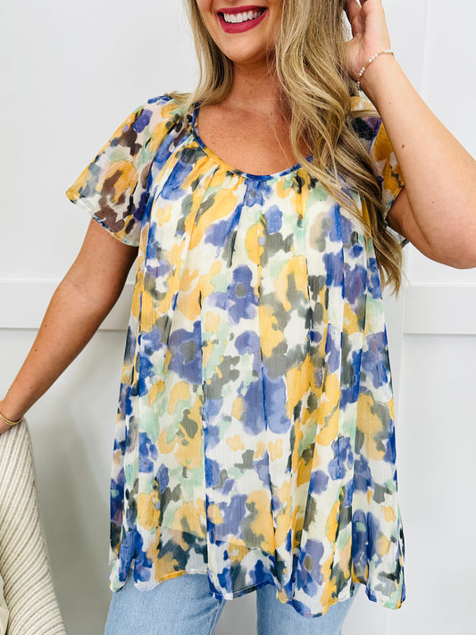 Floral Sketch Top in Mustard