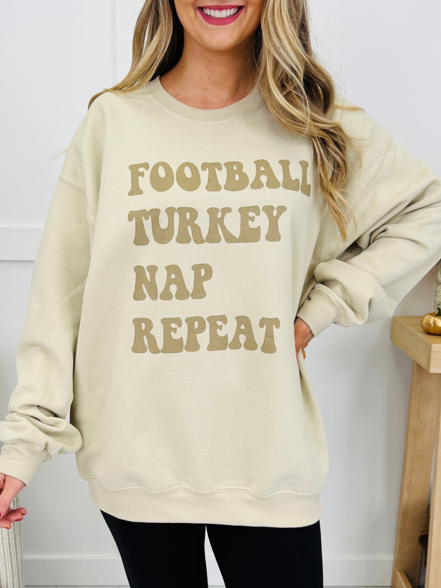 Football Turkey Nap Repeat Graphic Crewneck Sweatshirt