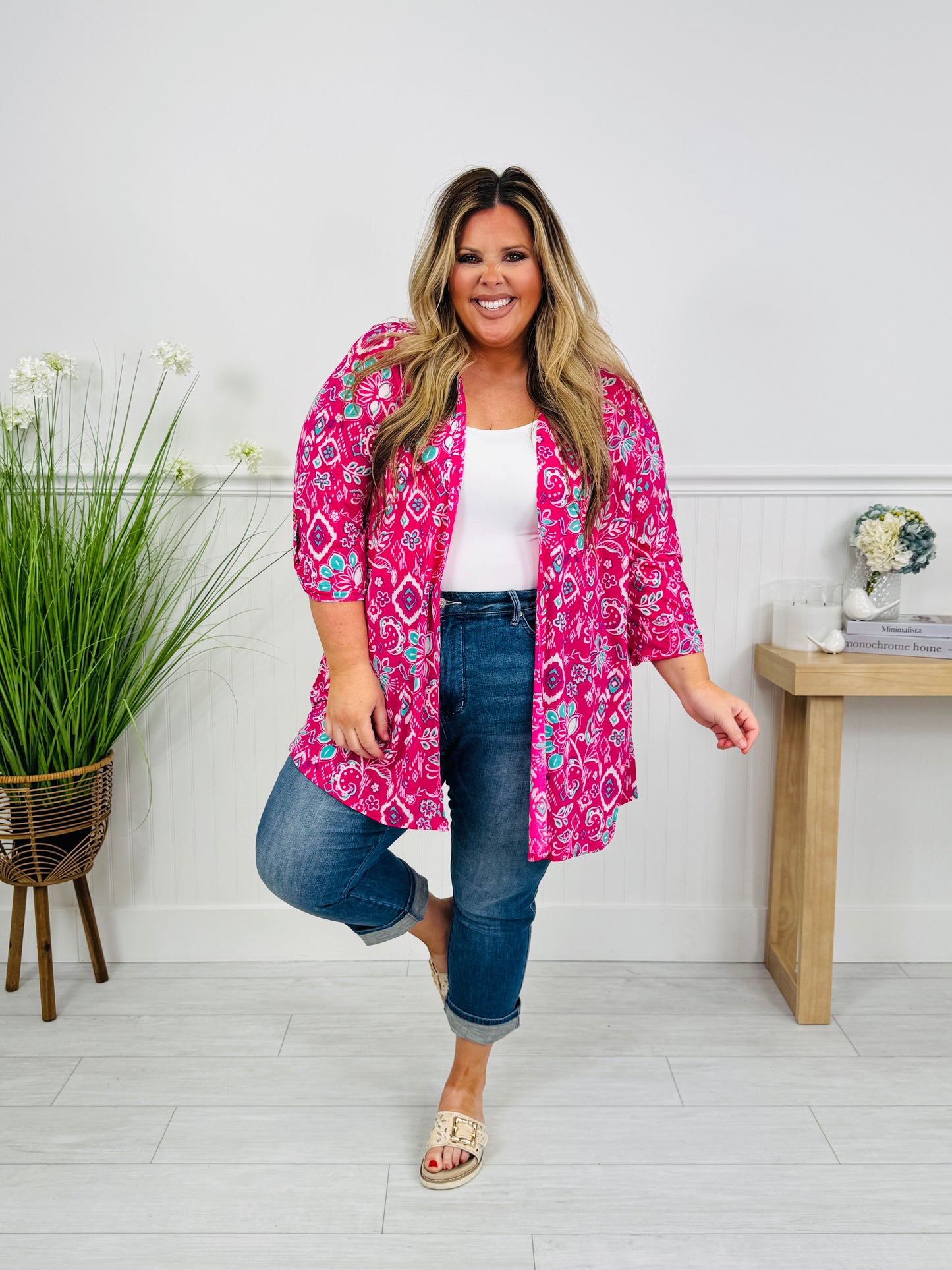 Layered in Spring Cardigan in Pink Print