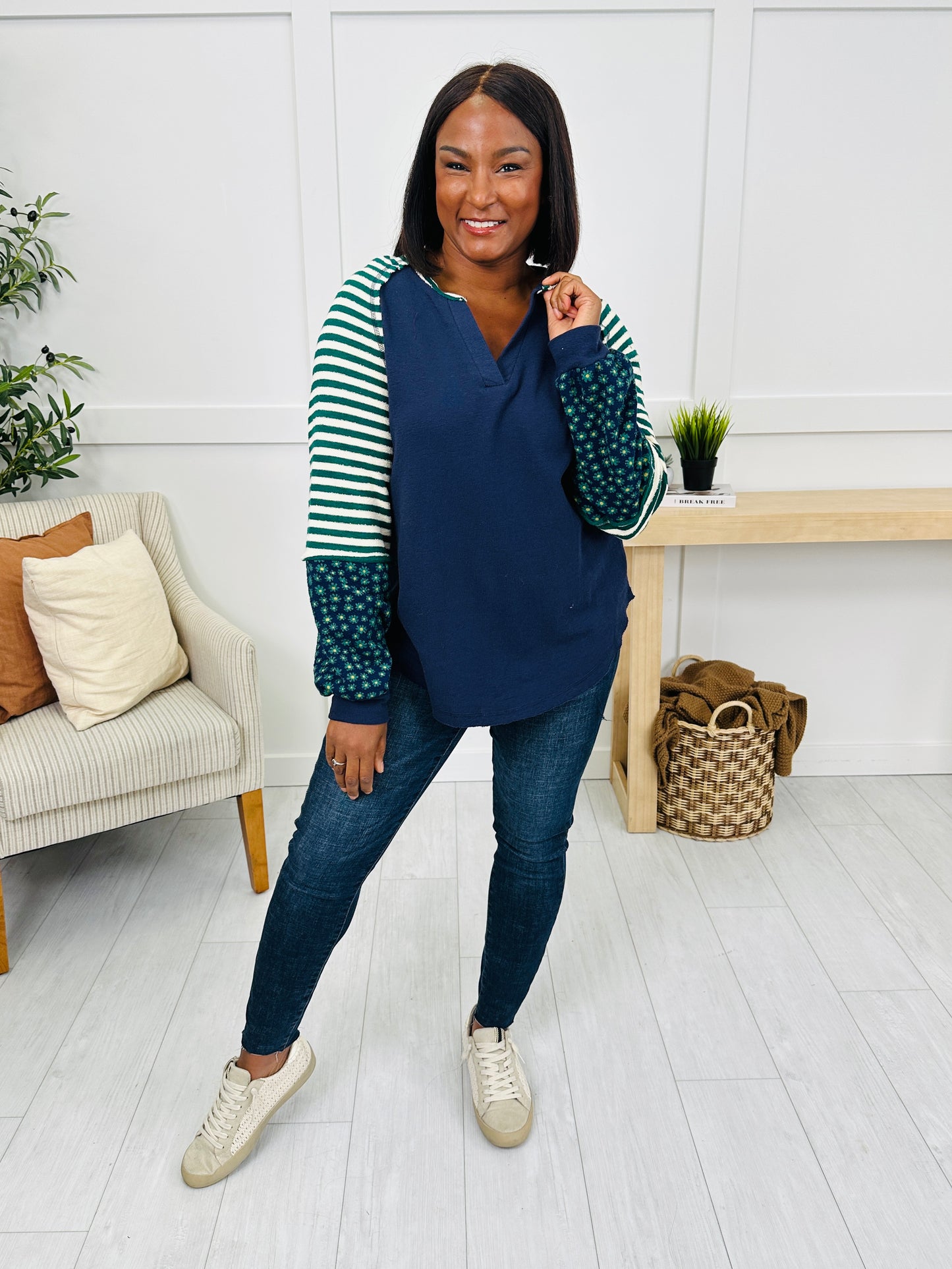 Struck By Stripes Sweater in Hunter Green